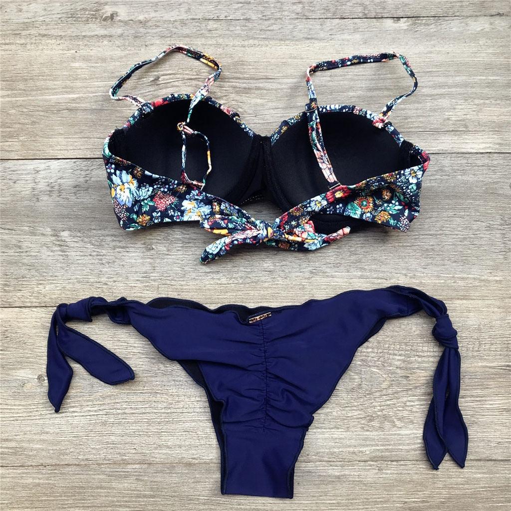 Maillot de bain bikini femme bandeau imprimé floral maillot de bain deux pièces séparé maillot de bain femme deux pièces séparé bandeau ensembles bikini hauts licou bas sans bretelles