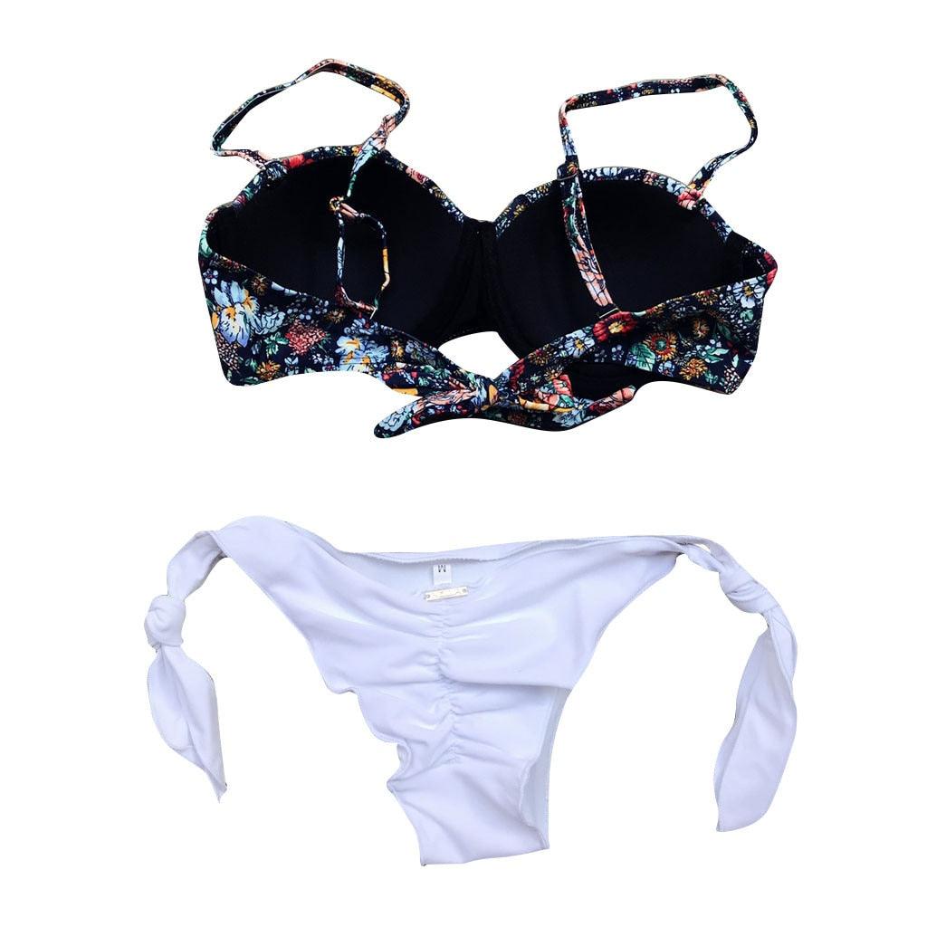 Maillot de bain bikini femme bandeau imprimé floral maillot de bain deux pièces séparé maillot de bain femme deux pièces séparé bandeau ensembles bikini hauts licou bas sans bretelles