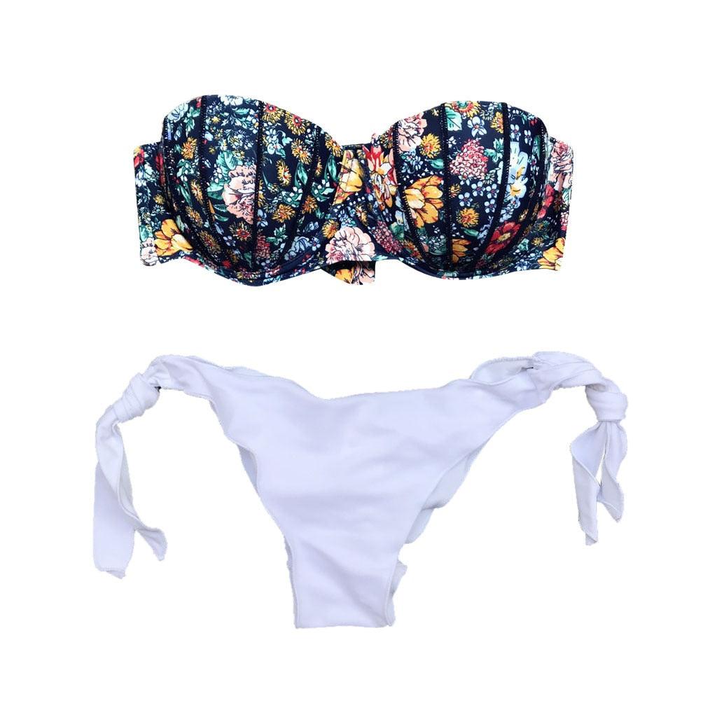 Maillot de bain bikini femme bandeau imprimé floral maillot de bain deux pièces séparé maillot de bain femme deux pièces séparé bandeau ensembles bikini hauts licou bas sans bretelles