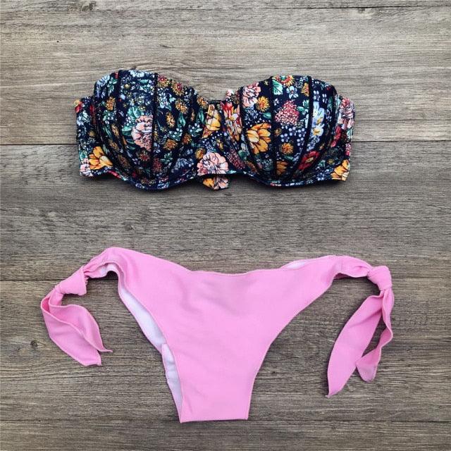 Maillot de bain bikini femme bandeau imprimé floral maillot de bain deux pièces séparé maillot de bain femme deux pièces séparé bandeau ensembles bikini hauts licou bas sans bretelles