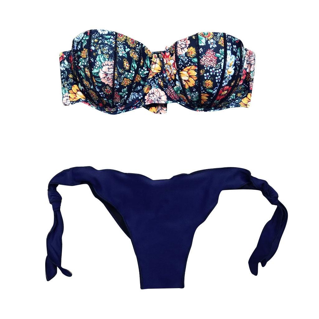 Maillot de bain bikini femme bandeau imprimé floral maillot de bain deux pièces séparé maillot de bain femme deux pièces séparé bandeau ensembles bikini hauts licou bas sans bretelles