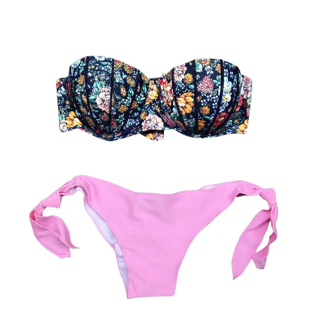 Maillot de bain bikini femme bandeau imprimé floral maillot de bain deux pièces séparé maillot de bain femme deux pièces séparé bandeau ensembles bikini hauts licou bas sans bretelles