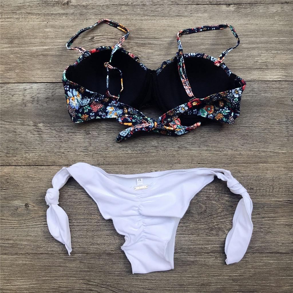 Maillot de bain bikini femme bandeau imprimé floral maillot de bain deux pièces séparé maillot de bain femme deux pièces séparé bandeau ensembles bikini hauts licou bas sans bretelles