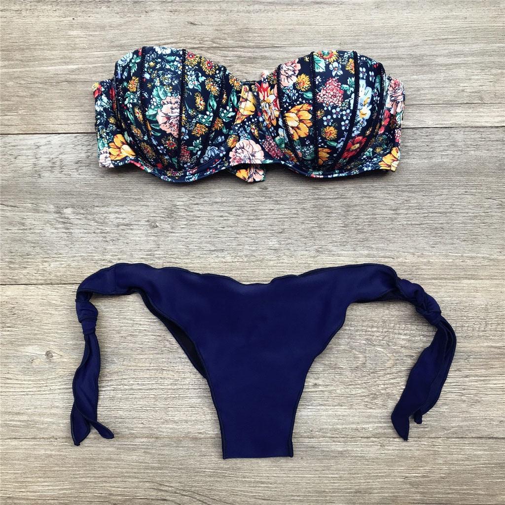 Maillot de bain bikini femme bandeau imprimé floral maillot de bain deux pièces séparé maillot de bain femme deux pièces séparé bandeau ensembles bikini hauts licou bas sans bretelles