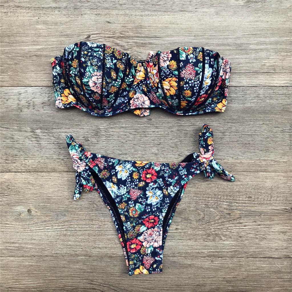 Maillot de bain bikini femme bandeau imprimé floral maillot de bain deux pièces séparé maillot de bain femme deux pièces séparé bandeau ensembles bikini hauts licou bas sans bretelles