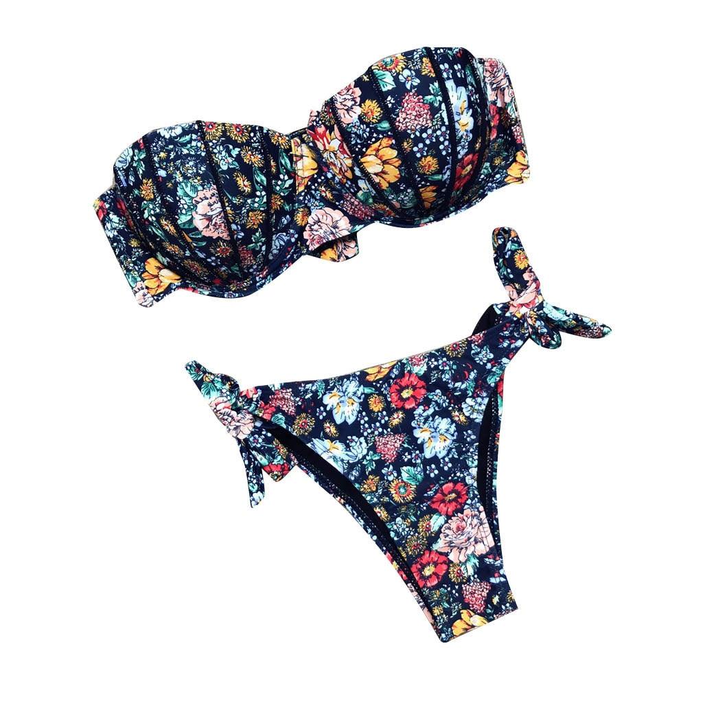 Maillot de bain bikini femme bandeau imprimé floral maillot de bain deux pièces séparé maillot de bain femme deux pièces séparé bandeau ensembles bikini hauts licou bas sans bretelles