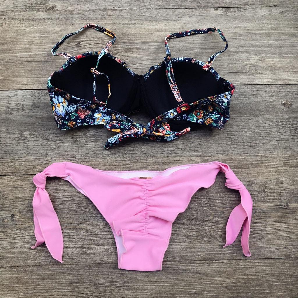 Maillot de bain bikini femme bandeau imprimé floral maillot de bain deux pièces séparé maillot de bain femme deux pièces séparé bandeau ensembles bikini hauts licou bas sans bretelles