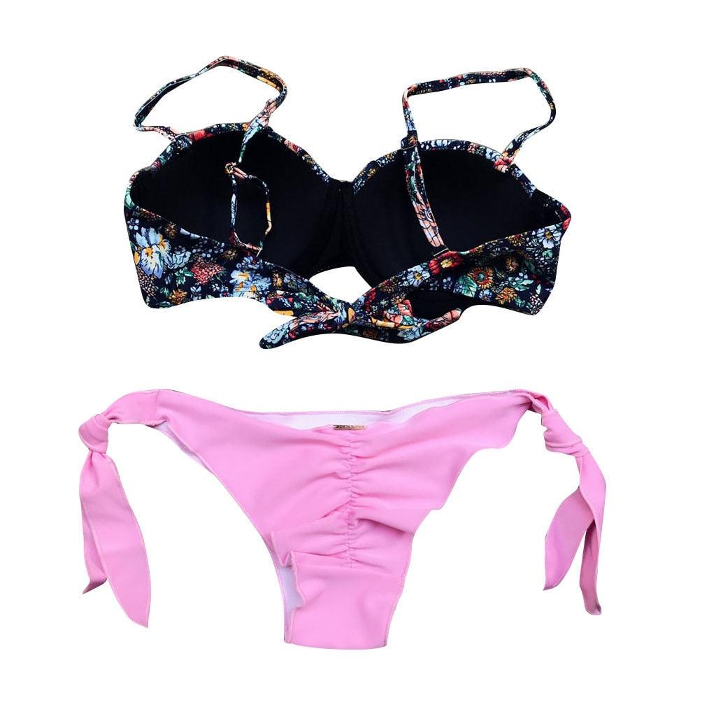 Maillot de bain bikini femme bandeau imprimé floral maillot de bain deux pièces séparé maillot de bain femme deux pièces séparé bandeau ensembles bikini hauts licou bas sans bretelles