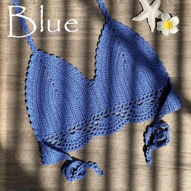 Femmes Bikinis Coton Tricoté Maillot De Bain Femmes Maillots De Bain Femmes Soutien-Gorge Et Bas Noir Tricoté Bikini Haut Été Plage Cache-Poitrine Fait À La Main Crop Top Et Bas Été Maillot De Bain Mode Vêtements De Plage