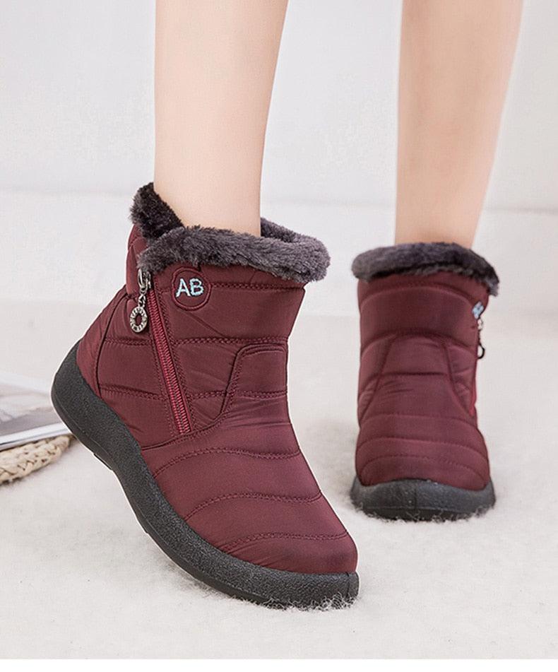 Bottes pour femmes, mode, imperméables, bottes de neige pour l'hiver, décontractées, légères, chevilles chaudes, bottes d'hiver doublées de fourrure, bottes chaudes à enfiler, chaussures imperméables, design confortable et doux pour femme.