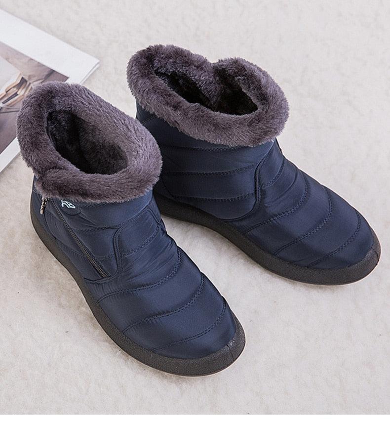 Bottes pour femmes, mode, imperméables, bottes de neige pour l'hiver, décontractées, légères, chevilles chaudes, bottes d'hiver doublées de fourrure, bottes chaudes à enfiler, chaussures imperméables, design confortable et doux pour femme.