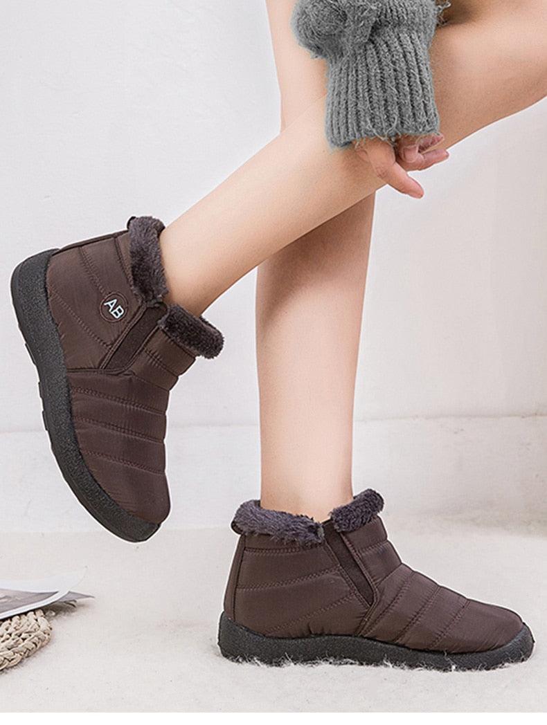 Bottes pour femmes, mode, imperméables, bottes de neige pour l'hiver, décontractées, légères, chevilles chaudes, bottes d'hiver doublées de fourrure, bottes chaudes à enfiler, chaussures imperméables, design confortable et doux pour femme.