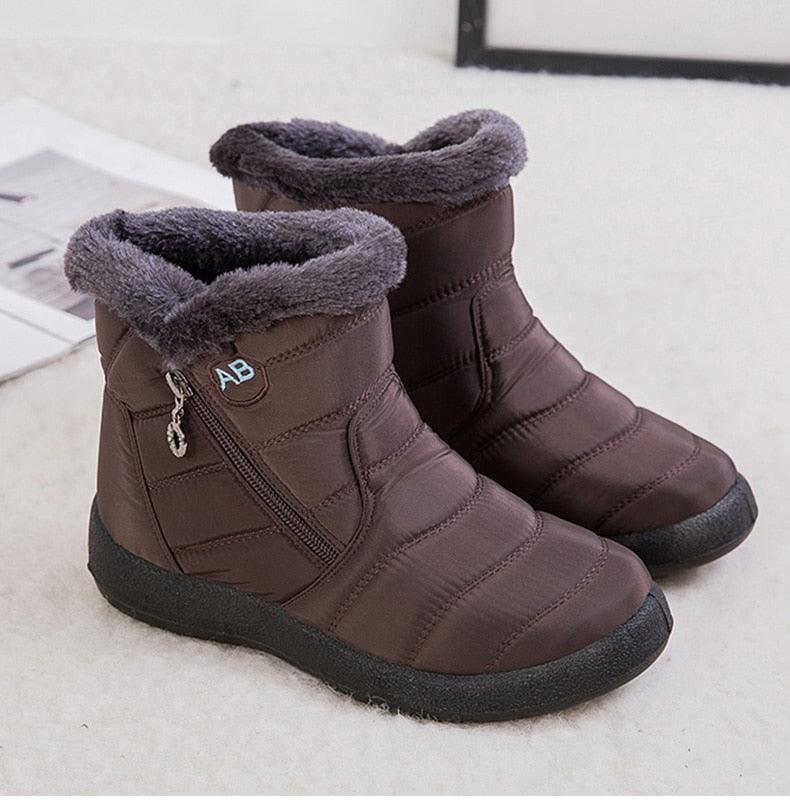 Bottes pour femmes, mode, imperméables, bottes de neige pour l'hiver, décontractées, légères, chevilles chaudes, bottes d'hiver doublées de fourrure, bottes chaudes à enfiler, chaussures imperméables, design confortable et doux pour femme.