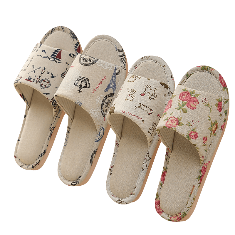 Chaussons Décontractés Floraux pour Femmes Chaussons Doux à Fleurs Printemps Automne Tongs Sandales Confortables Chaussures Décontractées Chaussons en Tissu à Bout Ouvert Chaussons Plats Bas Chaussons d'Intérieur