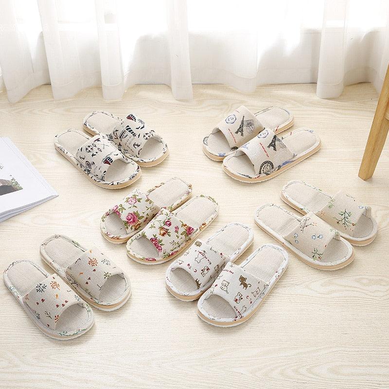Chaussons Décontractés Floraux pour Femmes Chaussons Doux à Fleurs Printemps Automne Tongs Sandales Confortables Chaussures Décontractées Chaussons en Tissu à Bout Ouvert Chaussons Plats Bas Chaussons d'Intérieur