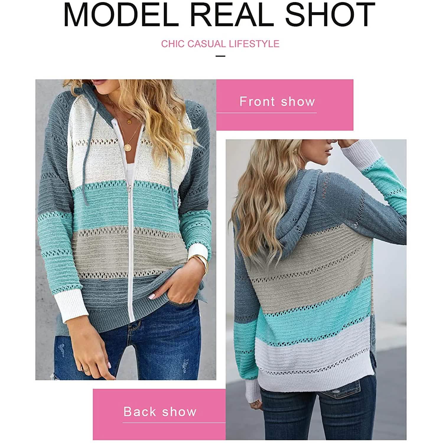 Sweat-shirt à capuche décontracté zippé à manches longues pour femme