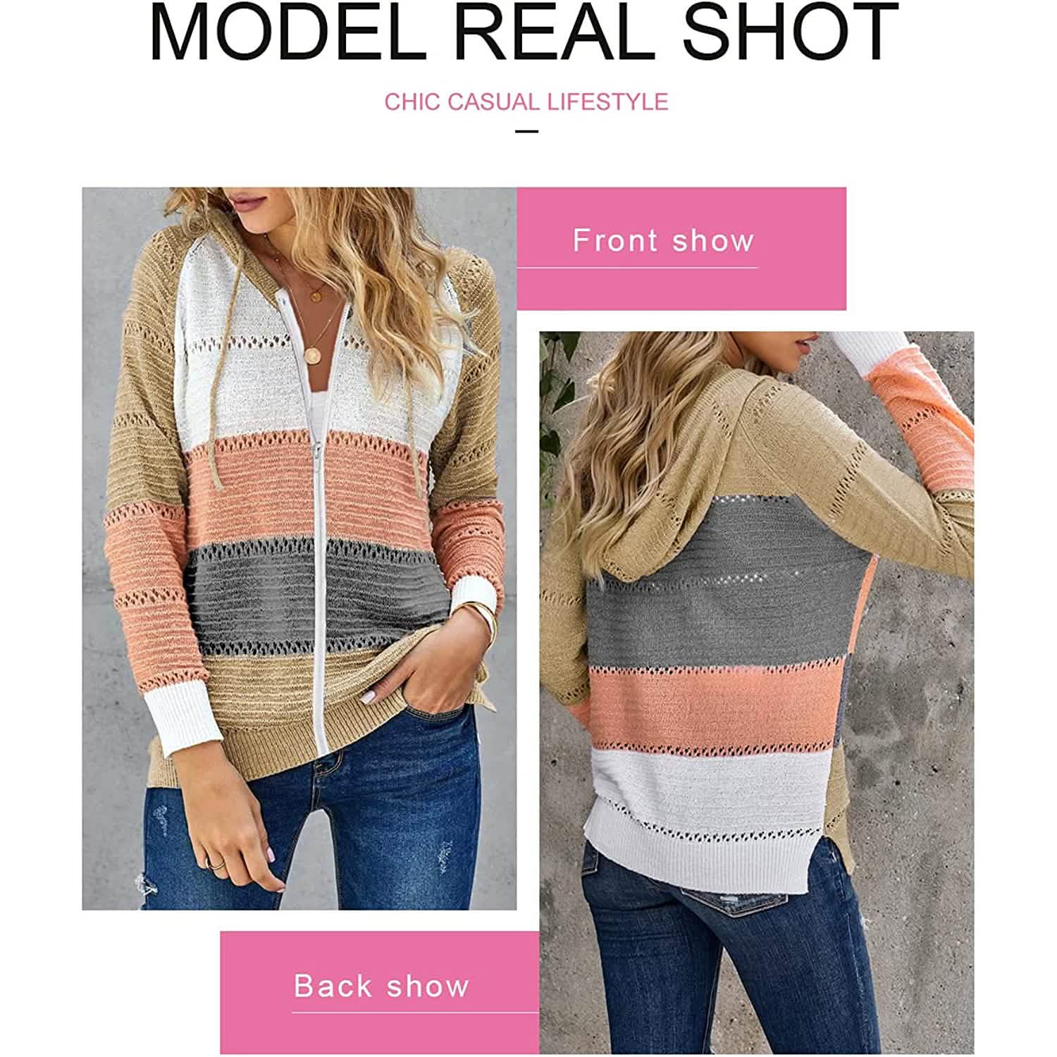 Sweat-shirt à capuche décontracté zippé à manches longues pour femme