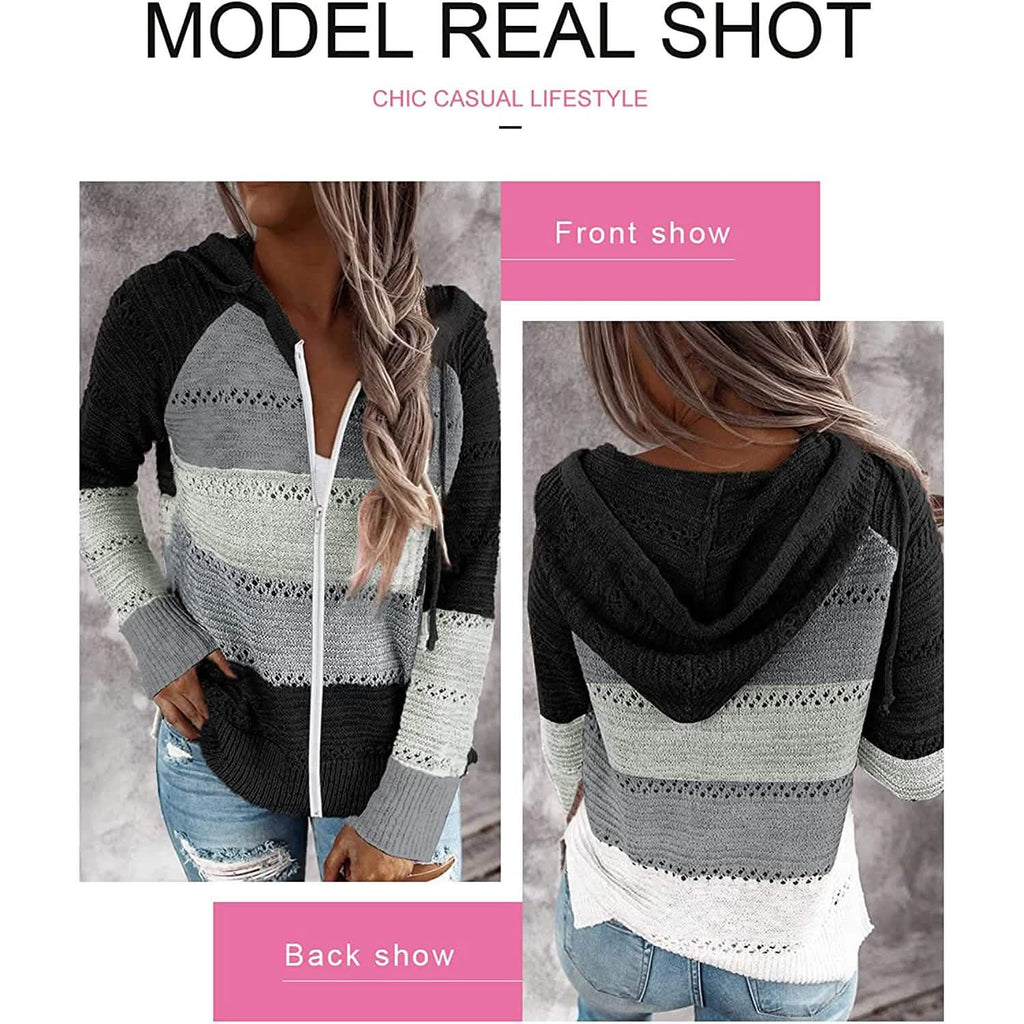 Sweat-shirt à capuche décontracté zippé à manches longues pour femme