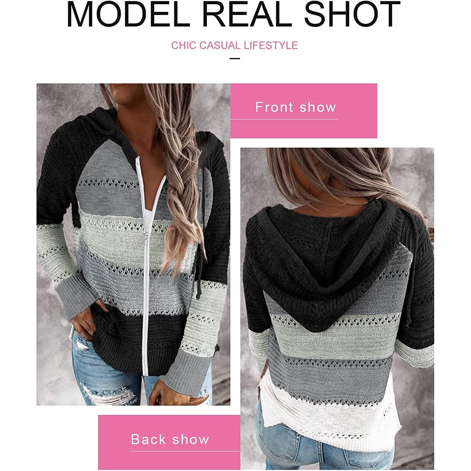 Sweat-shirt à capuche décontracté zippé à manches longues pour femme
