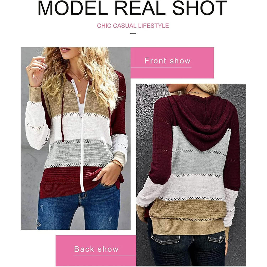 Sweat-shirt à capuche décontracté zippé à manches longues pour femme