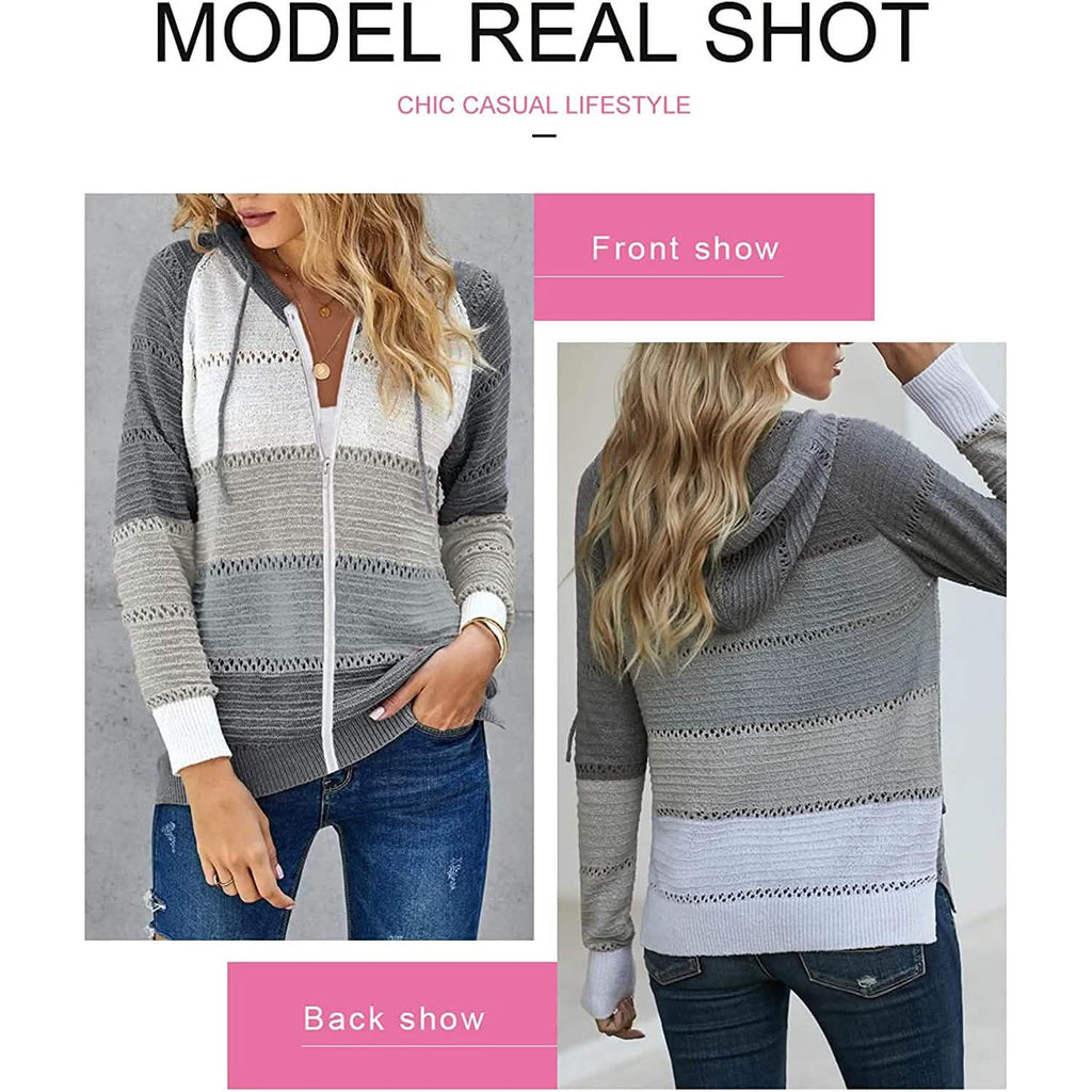 Sweat-shirt à capuche décontracté zippé à manches longues pour femme