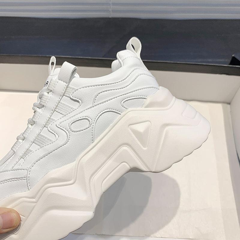 Baskets Chunky Femme Décontractées Vulcanisées Femme Baskets à Plateforme Haute Lacets Baskets Blanches Chaussures Blanches Mode Automne Hiver Plateforme de Haute Qualité Baskets