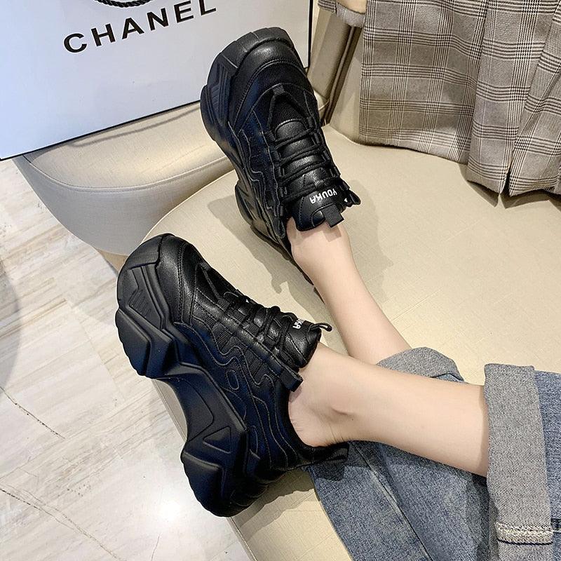 Baskets Chunky Femme Décontractées Vulcanisées Femme Baskets à Plateforme Haute Lacets Baskets Blanches Chaussures Blanches Mode Automne Hiver Plateforme de Haute Qualité Baskets