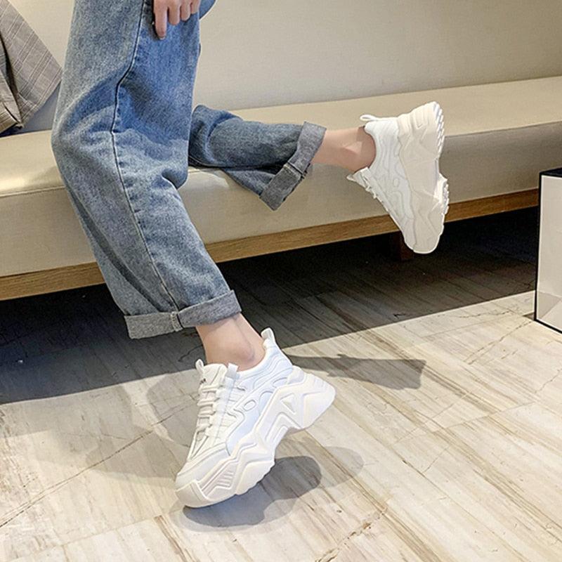 Baskets Chunky Femme Décontractées Vulcanisées Femme Baskets à Plateforme Haute Lacets Baskets Blanches Chaussures Blanches Mode Automne Hiver Plateforme de Haute Qualité Baskets