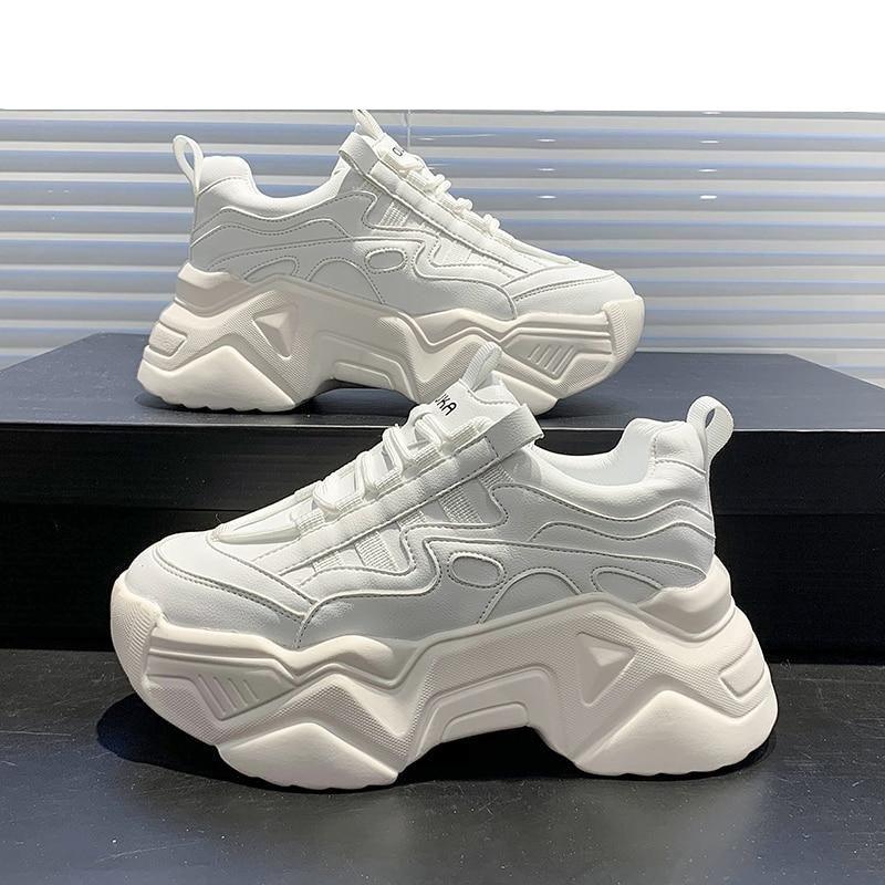 Baskets Chunky Femme Décontractées Vulcanisées Femme Baskets à Plateforme Haute Lacets Baskets Blanches Chaussures Blanches Mode Automne Hiver Plateforme de Haute Qualité Baskets