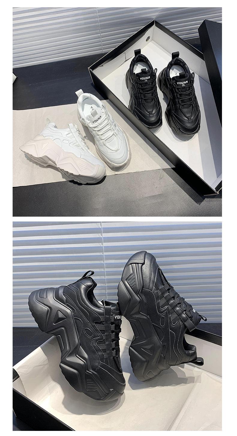Baskets Chunky Femme Décontractées Vulcanisées Femme Baskets à Plateforme Haute Lacets Baskets Blanches Chaussures Blanches Mode Automne Hiver Plateforme de Haute Qualité Baskets