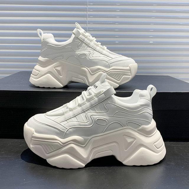 Baskets Chunky Femme Décontractées Vulcanisées Femme Baskets à Plateforme Haute Lacets Baskets Blanches Chaussures Blanches Mode Automne Hiver Plateforme de Haute Qualité Baskets