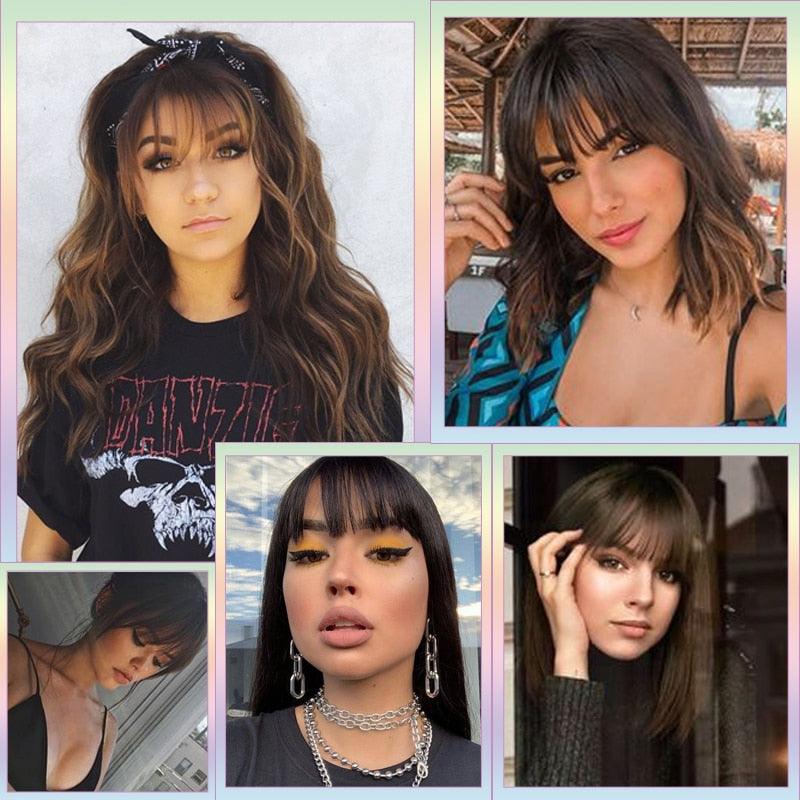 Postiche Cheveux Femme Frange Clip Synthétique Faux Morceau De Cheveux Clip Dans Les Extensions De Cheveux Avant Naturel Plat Soignée Frange Avec Tempes Pour Femmes Postiche Une Pièce