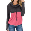 Hauts pull-over femme à col bénitier, coupe décontractée, avec cordon de serrage, manches longues et patchwork de couleurs.