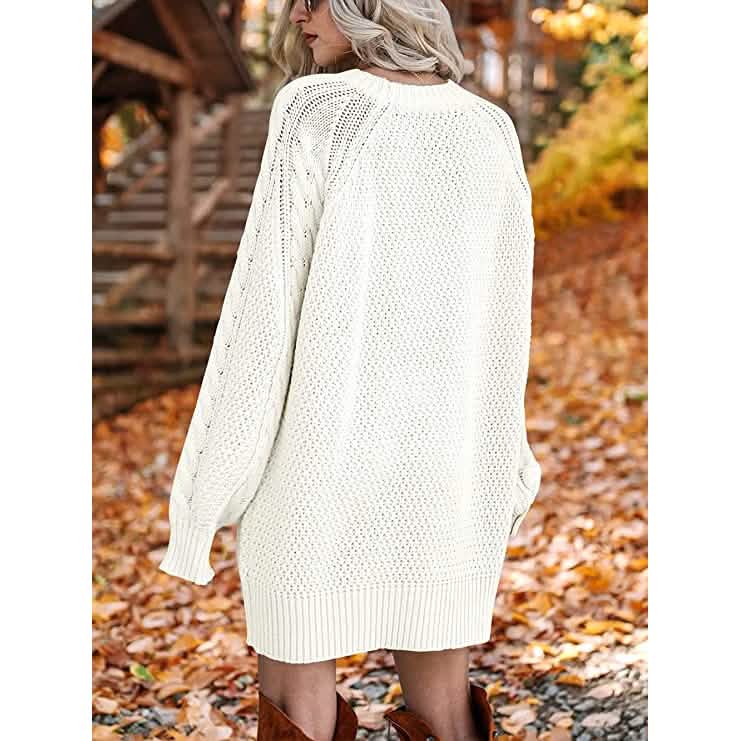 Robes pull courtes, coupe ample, à col rond et manches longues, en grosse maille torsadée, pour femme