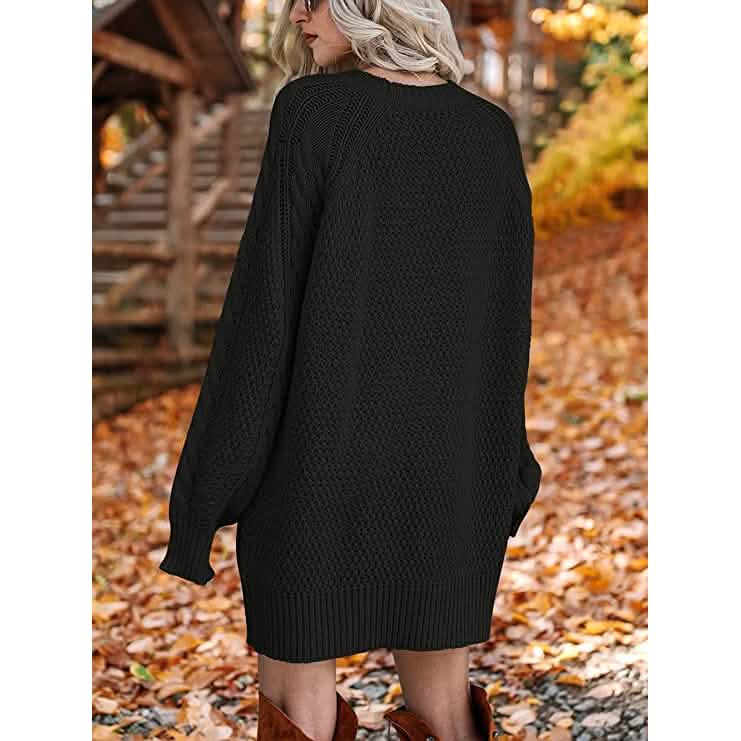 Robes pull courtes, coupe ample, à col rond et manches longues, en grosse maille torsadée, pour femme