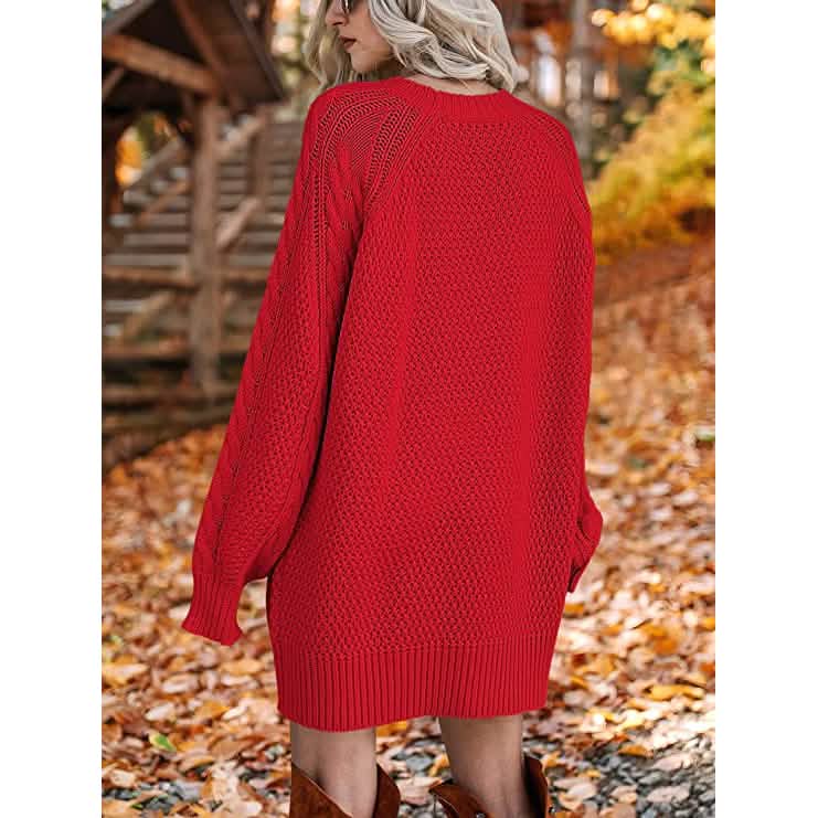 Robes pull courtes, coupe ample, à col rond et manches longues, en grosse maille torsadée, pour femme