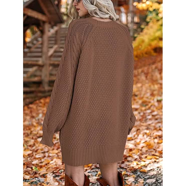 Robes pull courtes, coupe ample, à col rond et manches longues, en grosse maille torsadée, pour femme