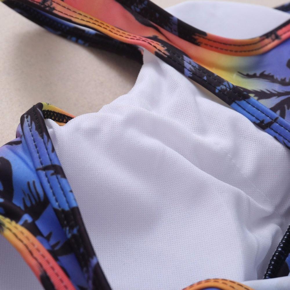 Maillot de bain court pour femme, short taille haute, bikini floral, maillot de bain de plage, nouveauté, ensemble de bikini deux pièces taille haute avec licou pour femme, maillot de bain doux assorti