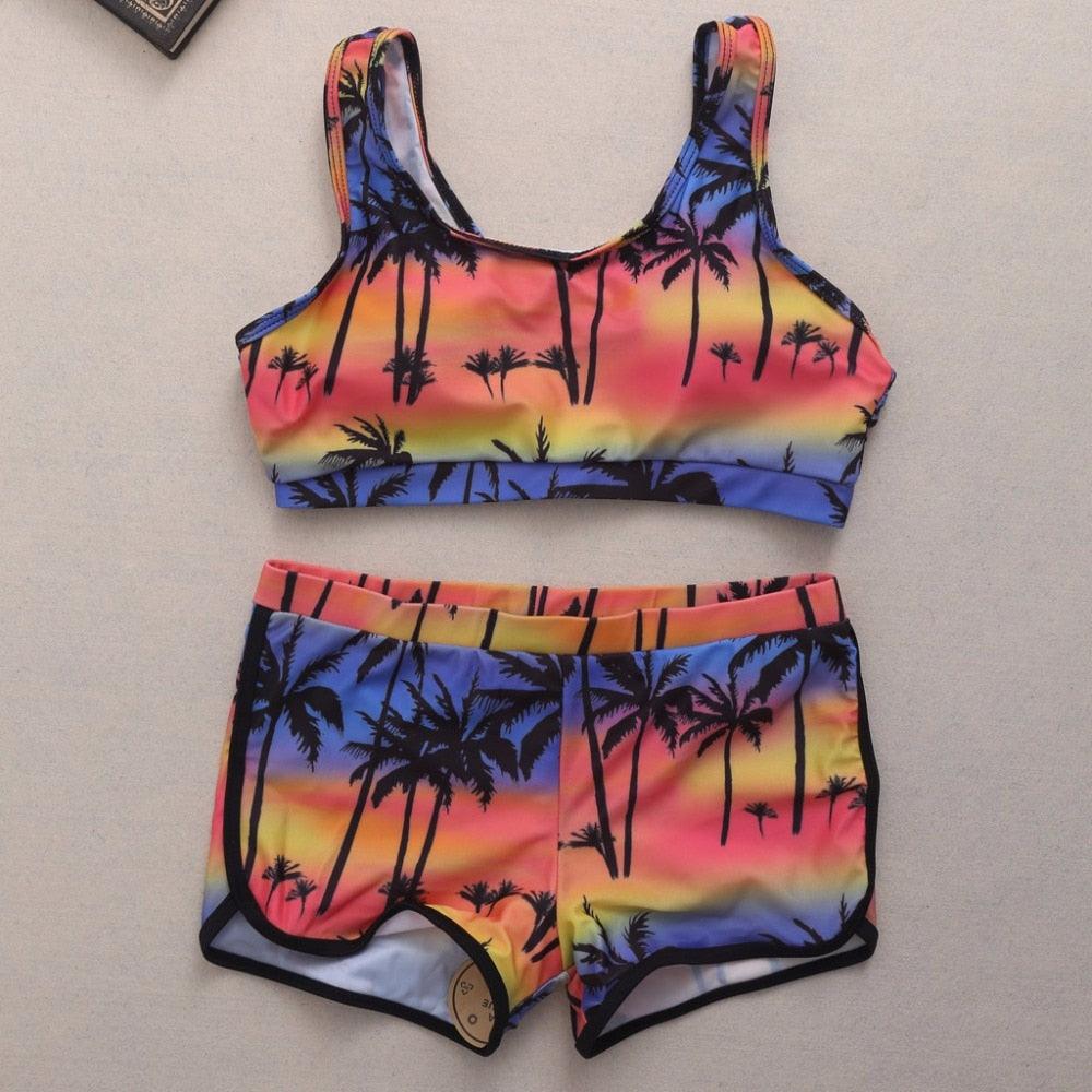 Maillot de bain court pour femme, short taille haute, bikini floral, maillot de bain de plage, nouveauté, ensemble de bikini deux pièces taille haute avec licou pour femme, maillot de bain doux assorti