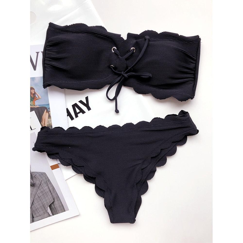 Femmes Dot Bikini Femmes Maillot de Bain Deux Pièces Ensemble de Bikini Femme Maillot de Bain Micro Sans Bretelles 2 Pièces Bas de Bikini à Nouer Push Up Maillot de Bain Tenue de Plage Maillot de Natation