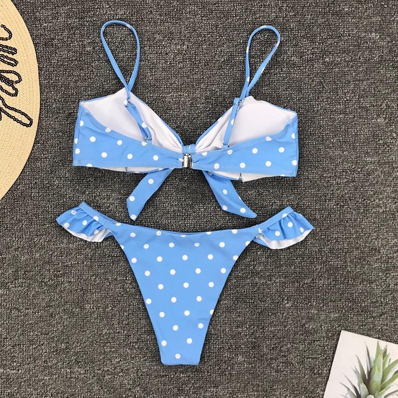 Femmes Dot Bikini Femmes Maillot de Bain Deux Pièces Ensemble de Bikini Femme Maillot de Bain Micro Sans Bretelles 2 Pièces Bas de Bikini à Nouer Push Up Maillot de Bain Tenue de Plage Maillot de Natation
