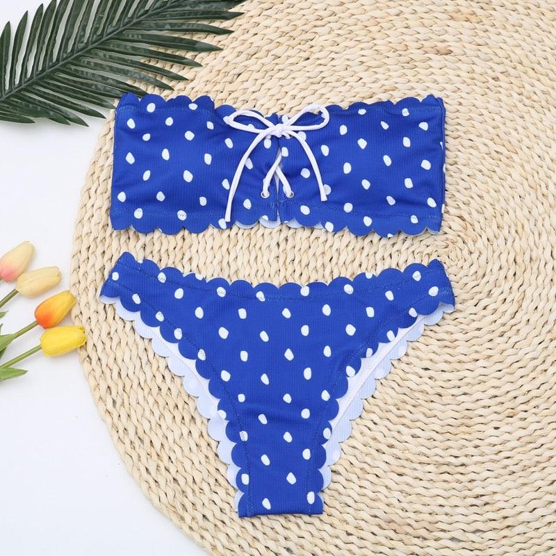 Femmes Dot Bikini Femmes Maillot de Bain Deux Pièces Ensemble de Bikini Femme Maillot de Bain Micro Sans Bretelles 2 Pièces Bas de Bikini à Nouer Push Up Maillot de Bain Tenue de Plage Maillot de Natation