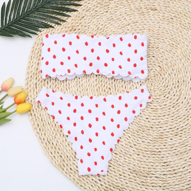 Femmes Dot Bikini Femmes Maillot de Bain Deux Pièces Ensemble de Bikini Femme Maillot de Bain Micro Sans Bretelles 2 Pièces Bas de Bikini à Nouer Push Up Maillot de Bain Tenue de Plage Maillot de Natation