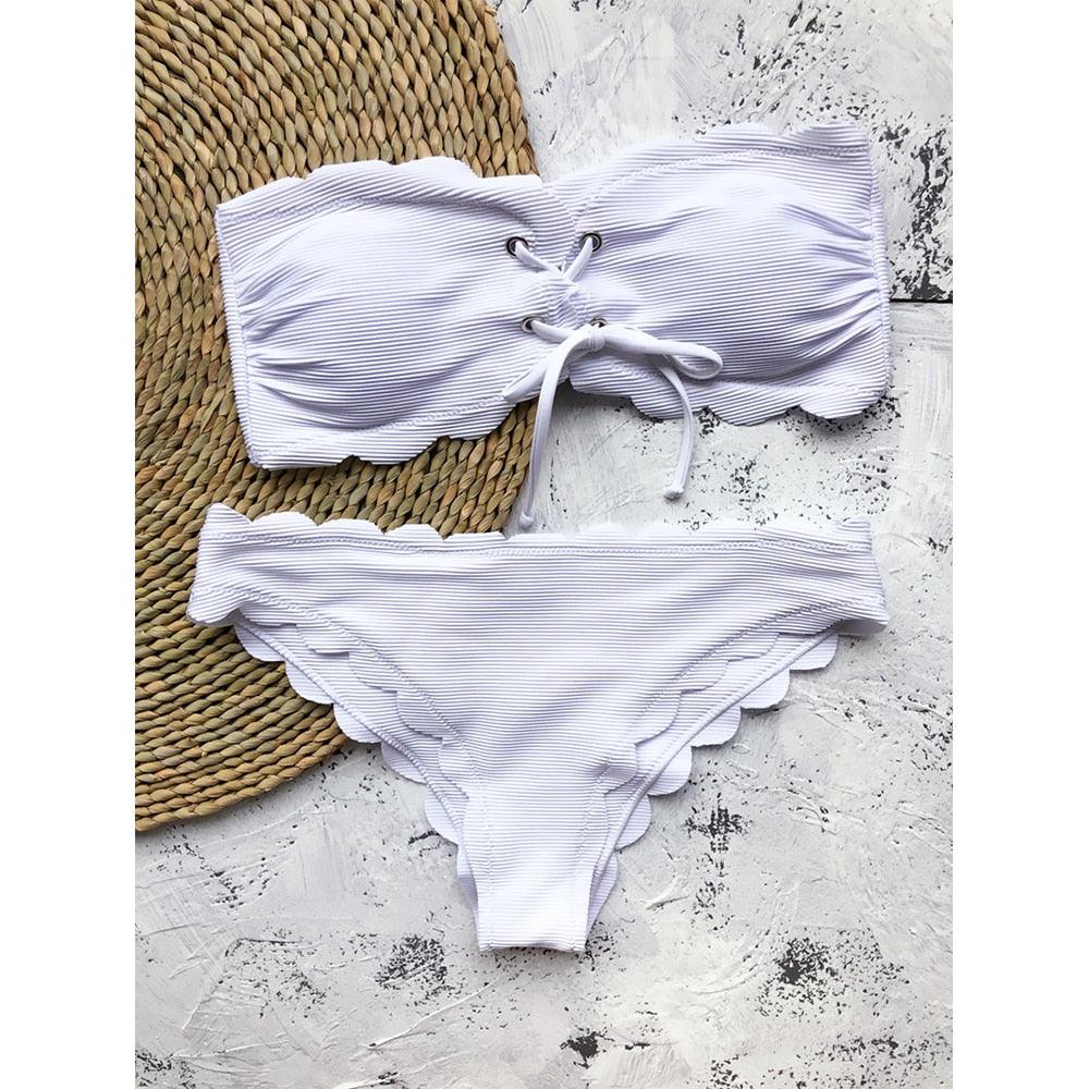 Femmes Dot Bikini Femmes Maillot de Bain Deux Pièces Ensemble de Bikini Femme Maillot de Bain Micro Sans Bretelles 2 Pièces Bas de Bikini à Nouer Push Up Maillot de Bain Tenue de Plage Maillot de Natation