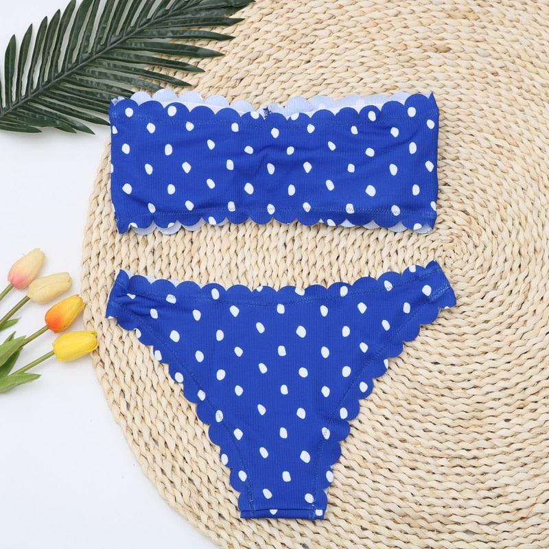 Femmes Dot Bikini Femmes Maillot de Bain Deux Pièces Ensemble de Bikini Femme Maillot de Bain Micro Sans Bretelles 2 Pièces Bas de Bikini à Nouer Push Up Maillot de Bain Tenue de Plage Maillot de Natation