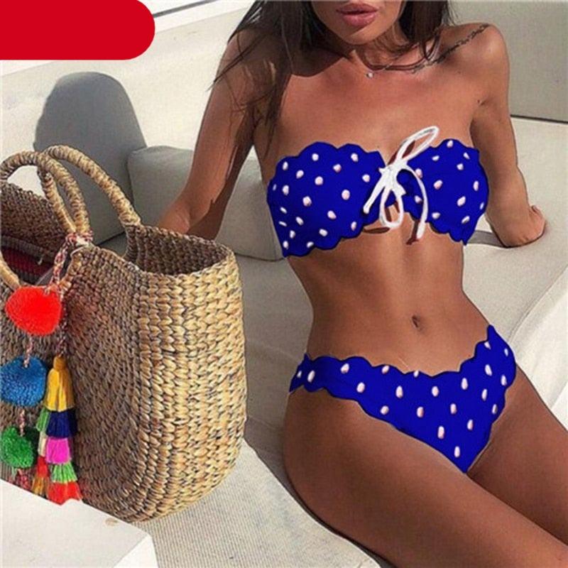 Femmes Dot Bikini Femmes Maillot de Bain Deux Pièces Ensemble de Bikini Femme Maillot de Bain Micro Sans Bretelles 2 Pièces Bas de Bikini à Nouer Push Up Maillot de Bain Tenue de Plage Maillot de Natation