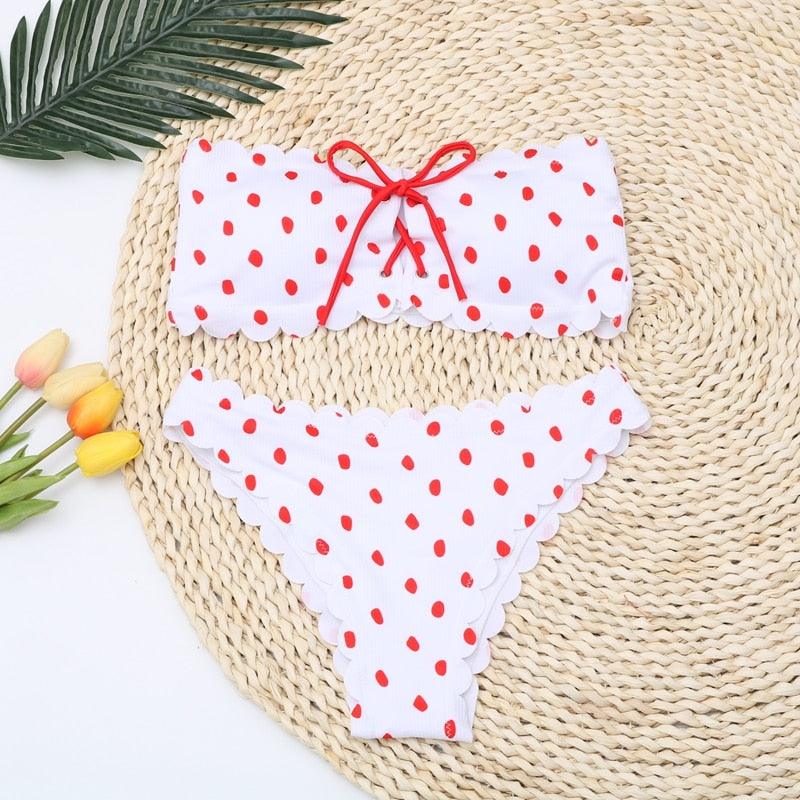 Femmes Dot Bikini Femmes Maillot de Bain Deux Pièces Ensemble de Bikini Femme Maillot de Bain Micro Sans Bretelles 2 Pièces Bas de Bikini à Nouer Push Up Maillot de Bain Tenue de Plage Maillot de Natation