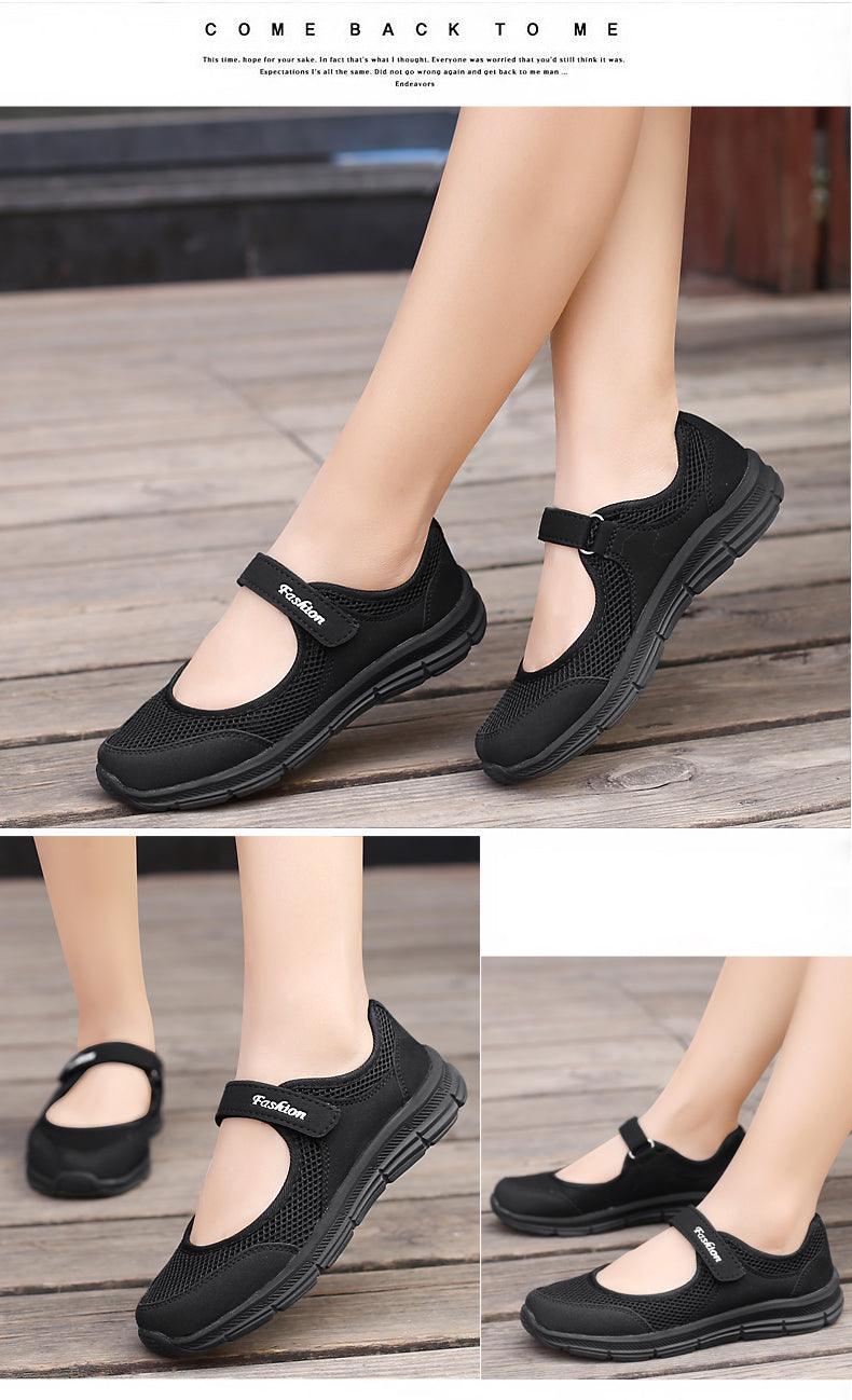 Baskets plates décontractées à la mode en maille respirante pour femmes Chaussures d'été plates et souples à la mode légères à enfiler super légères pour femmes