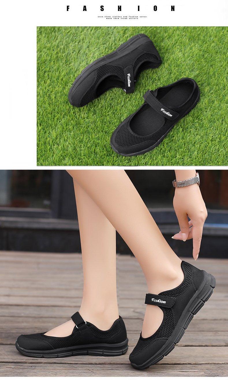 Baskets plates décontractées à la mode en maille respirante pour femmes Chaussures d'été plates et souples à la mode légères à enfiler super légères pour femmes