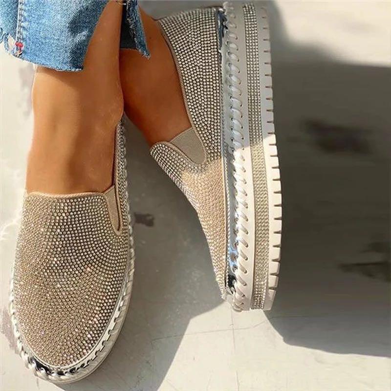 Espadrilles plates à paillettes pour femmes Chaussures décontractées en maille à lacets à plateforme confortables Chaussures vulcanisées unisexes Mocassins plats décontractés avec semelle intérieure rembourrée en mousse à mémoire de forme